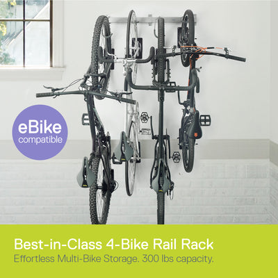Four Bike Wall Mounted Rail Rack