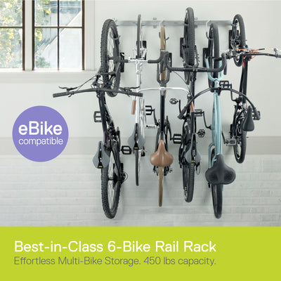 Six Bike Wall Mounted Rail Rack