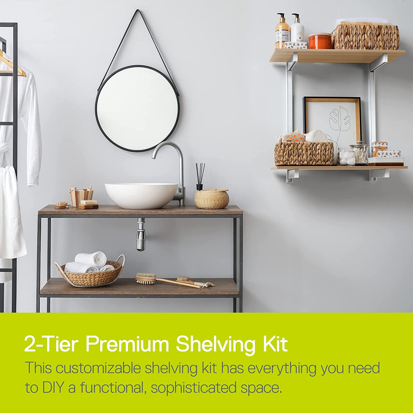 2-Tier Premium Shelving Kit, Light Oak