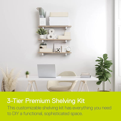 3-Tier Premium Shelving Kit, Light Oak