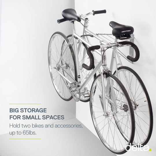 Two Bike Wall Mount Rack with Shelf Delta Cycle